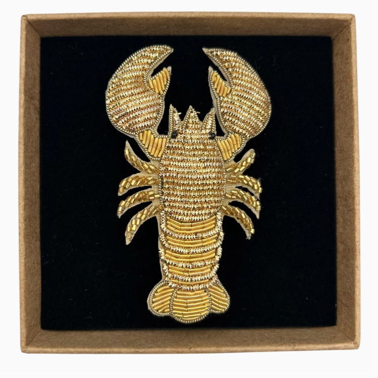 Golden Lobster Embroidered Brooch