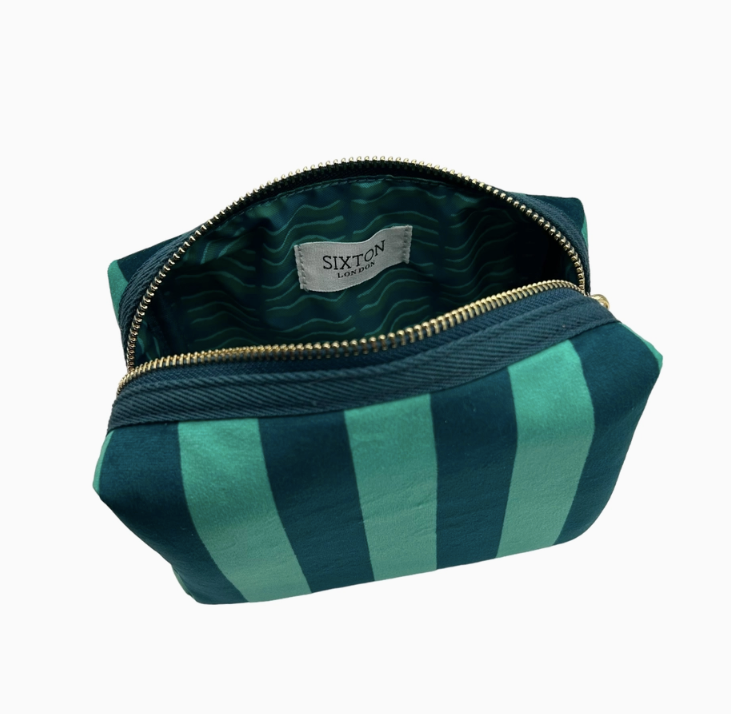 Bold Stripe Make-Up Bag with Insect Brooch