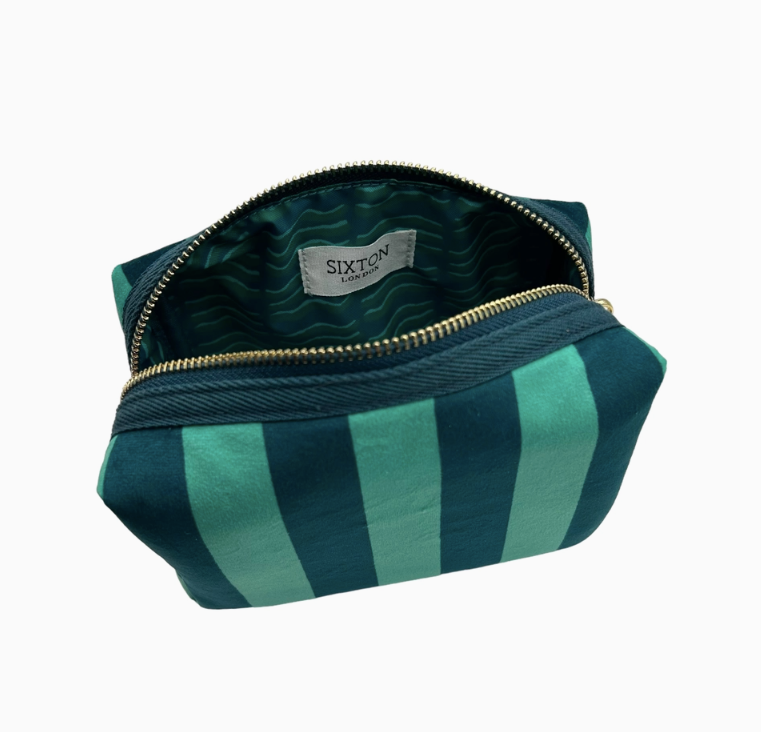 Bold Stripe Make-Up Bag with Cheetah Brooch