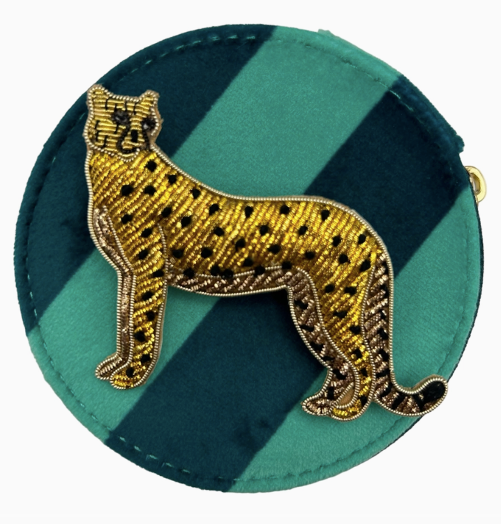 Bold Stripe Travel Jewellery Pot with Cheetah Brooch