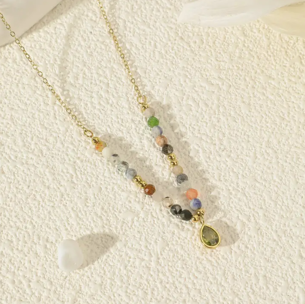 Multicolour Mini Bead Gem Drop Necklace