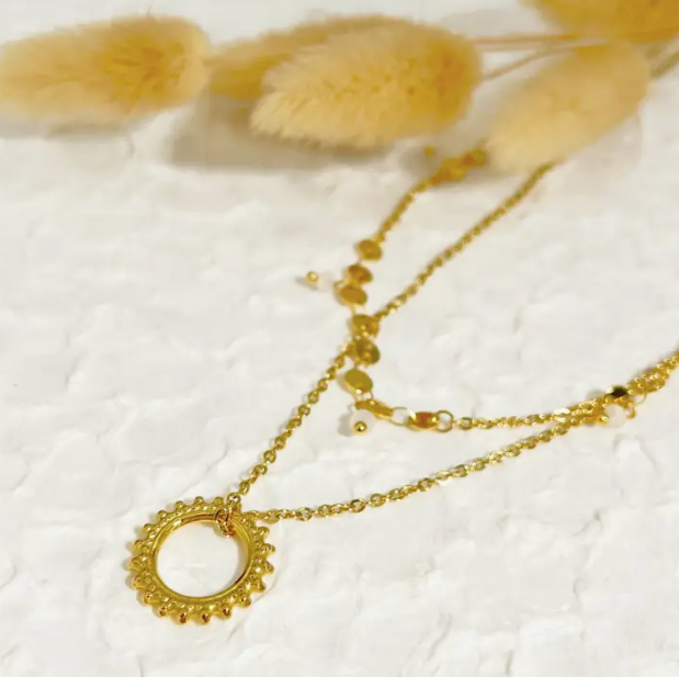 Hollow Sun Double Chain Necklace