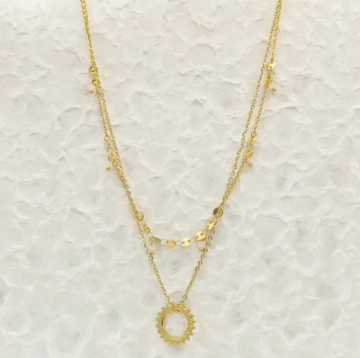 Hollow Sun Double Chain Necklace