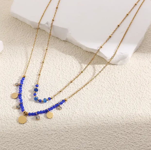 Blue Stone Double Chain Necklace