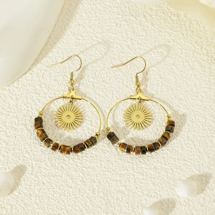 Sun & Tiger Eye Stone Earrings