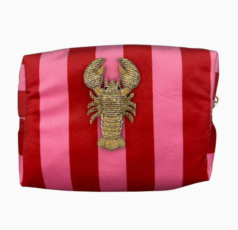 Bold Stripe Large Make-Up Bag with Lobster Brooch