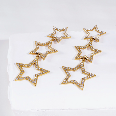 Triple Rhinestone Star Hanging Earrings