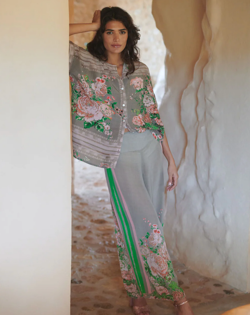 Neon Rose Beige Crepe Palazzo Trousers