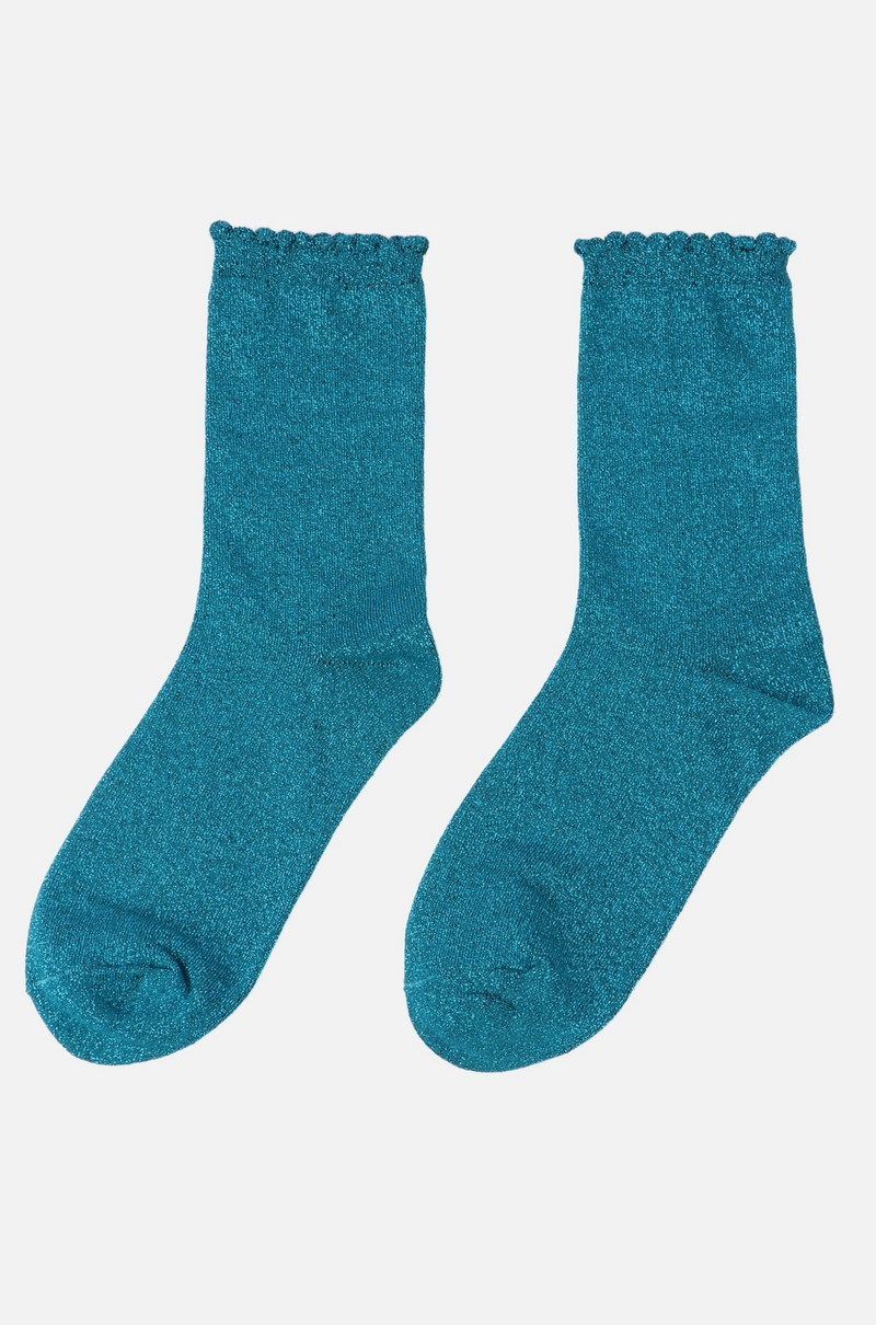 Scallop Edge Teal Glitter Socks