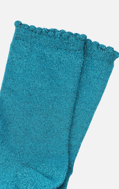 Scallop Edge Teal Glitter Socks