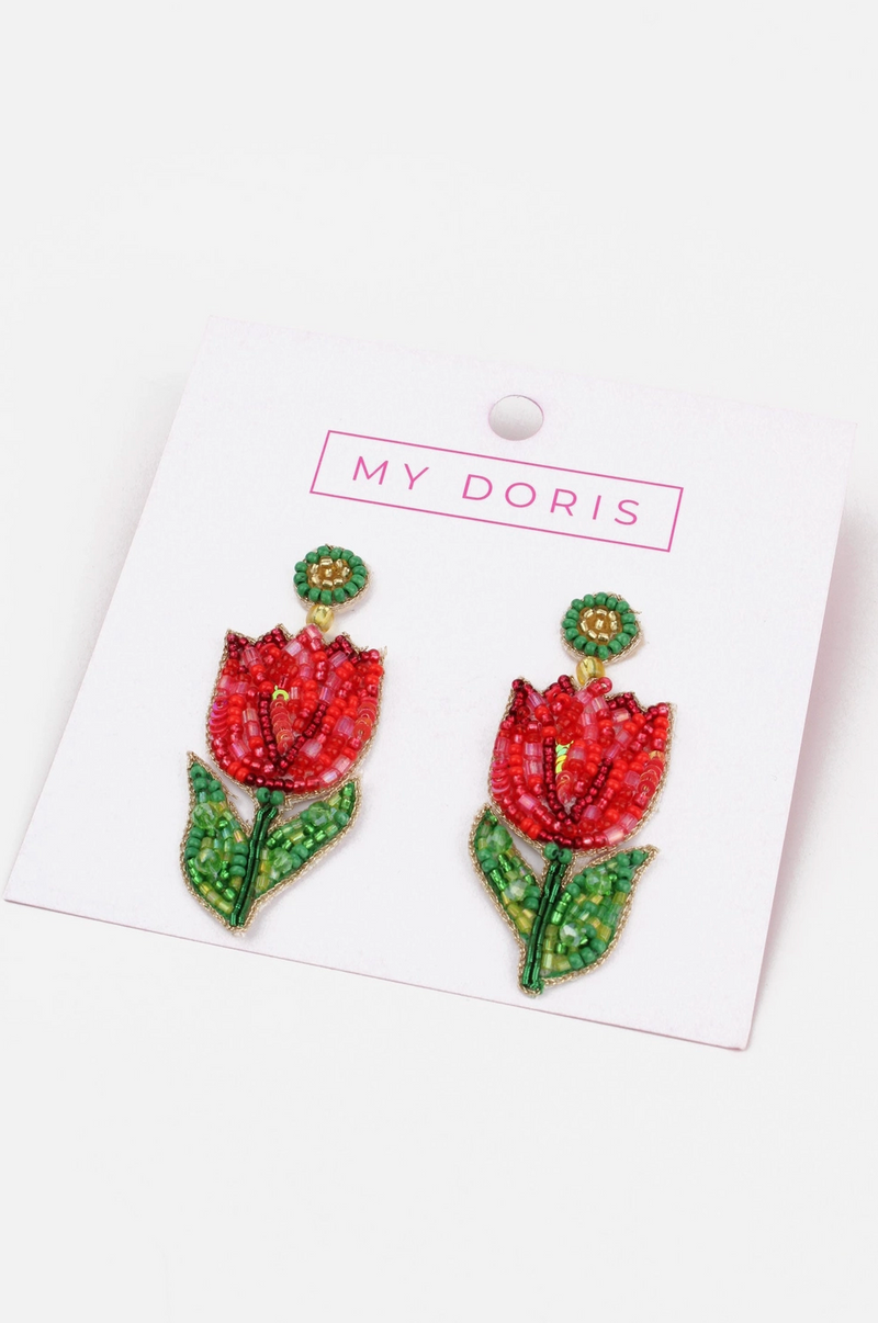 Red Tulip Earrings