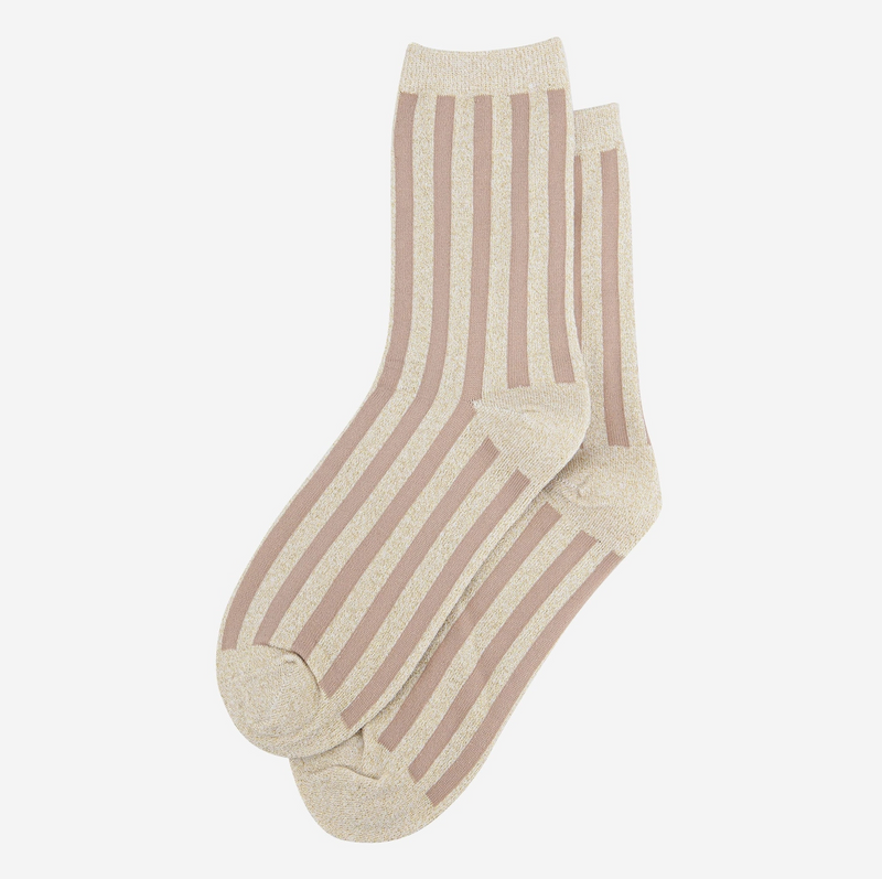 Neutral Stripe Glitter Socks