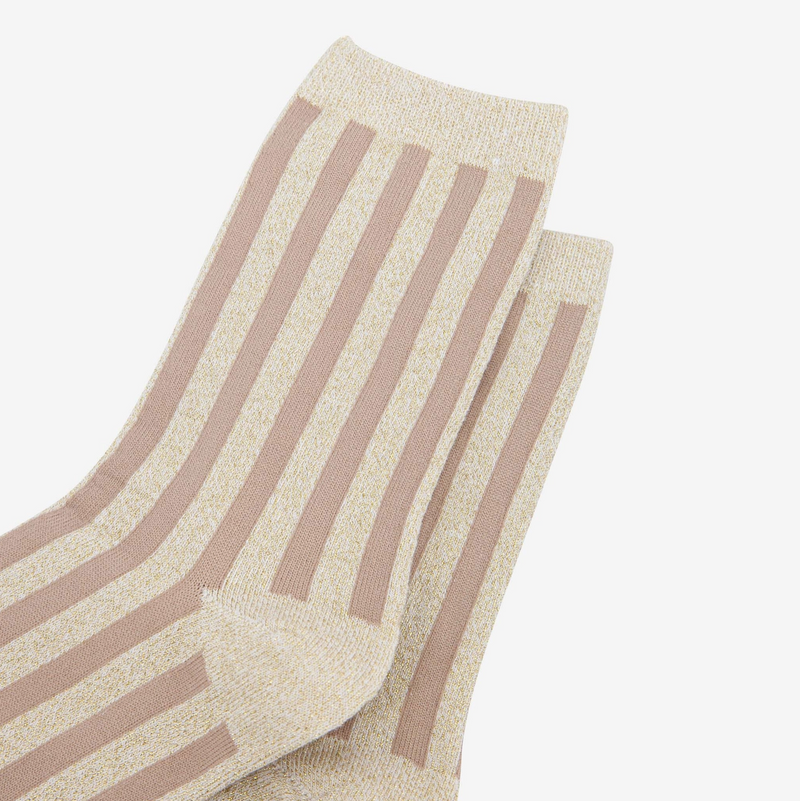 Neutral Stripe Glitter Socks