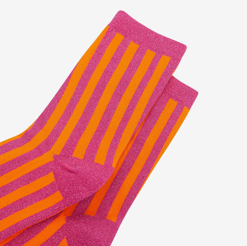 Orange & Pink Striped Glitter Socks