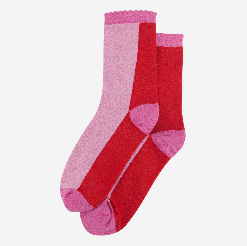 Red & Pink Scallop Edge Glitter Socks