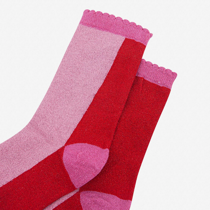 Red & Pink Scallop Edge Glitter Socks