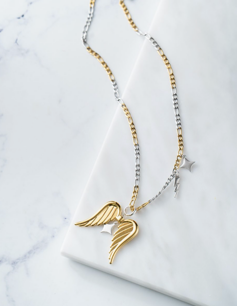 Gold & Silver Angel Wing Charm Necklace