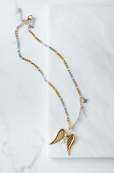 Gold & Silver Angel Wing Charm Necklace