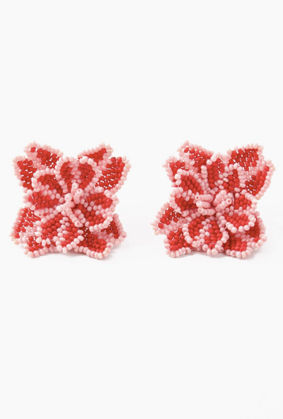 Beaded Flower Petal Stud Earrings