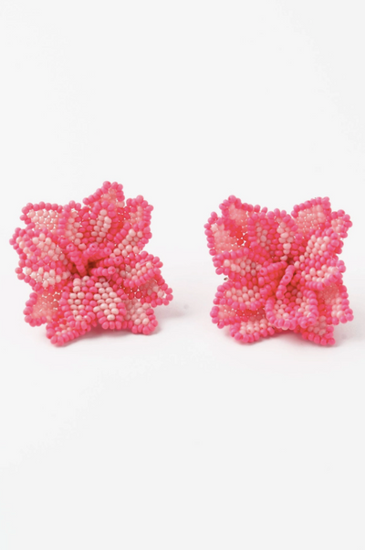 Beaded Flower Petal Stud Earrings