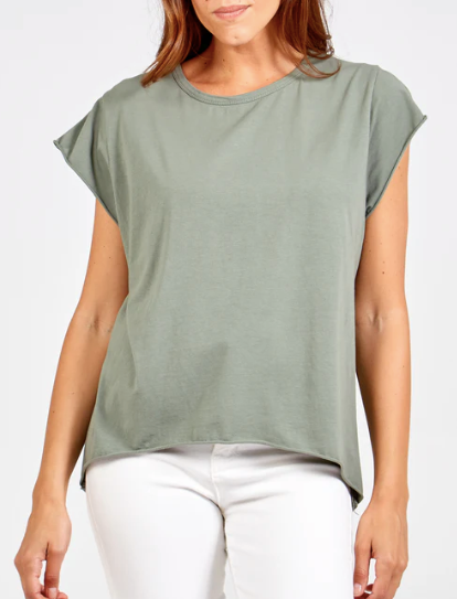 Kathy Cap Sleeve Raw Edge T-Shirt