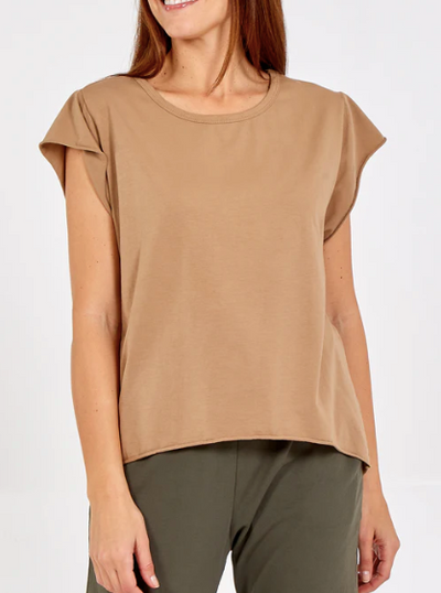 Kathy Cap Sleeve Raw Edge T-Shirt