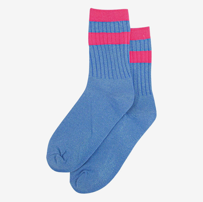 Blue & Pink Rib Glitter Socks