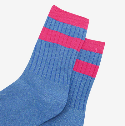 Blue & Pink Rib Glitter Socks