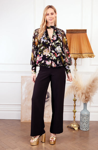 Juni Mae Foil & Floral Tie Back Blouse