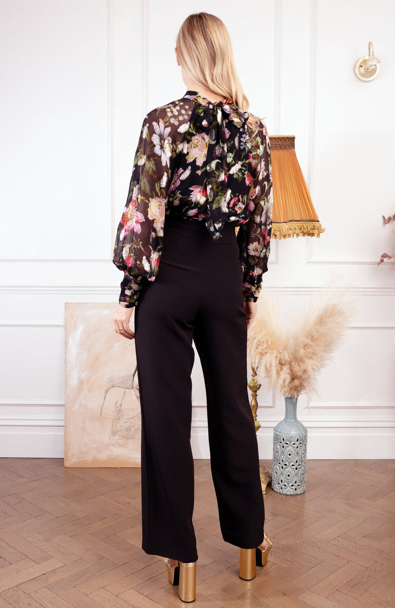 Juni Mae Foil & Floral Tie Back Blouse