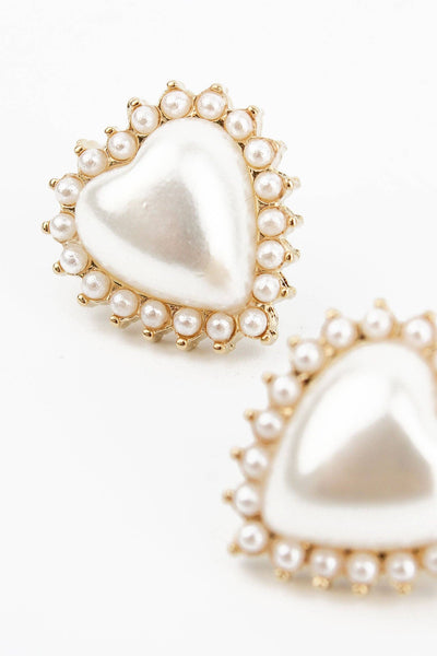 PEARL HEART STUD EARRING