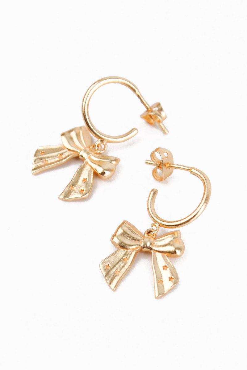 GOLD HOOP BOW EARRINGS