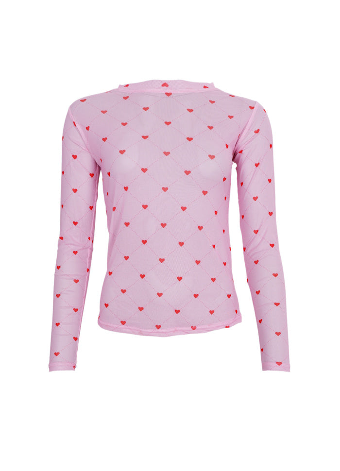 Annie Mesh Top in Pink Heart Print