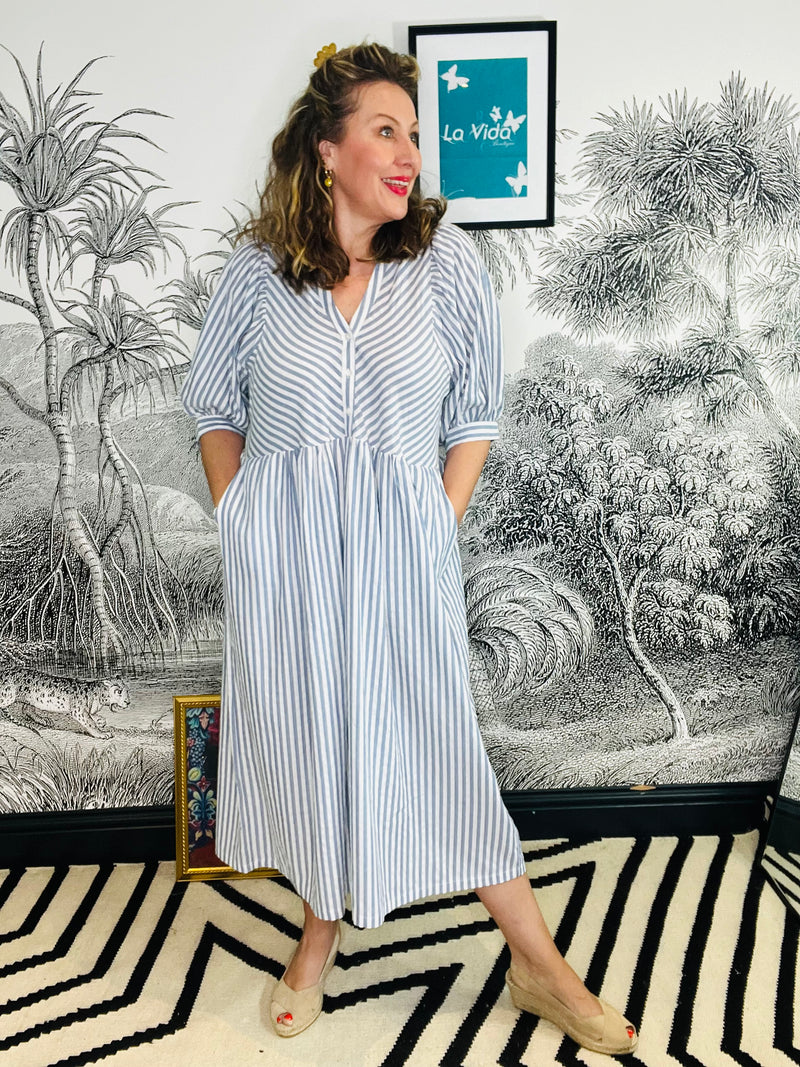 Selma Dress in Blue Stripe