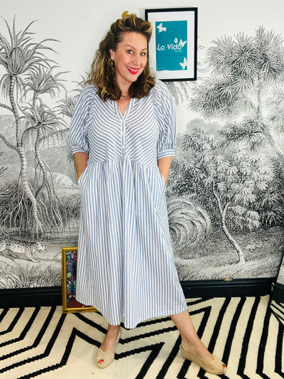 Selma Dress in Blue Stripe