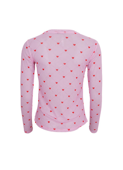 Annie Mesh Top in Pink Heart Print