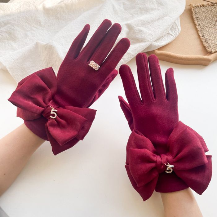 Statement Bow Gloves with Crystal Ring