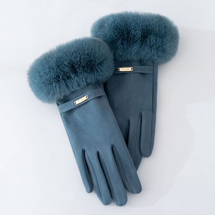 Faux Fur Trim Gloves with Finger Fold