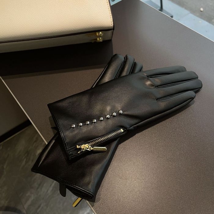 Zip & Stud Faux Leather Gloves