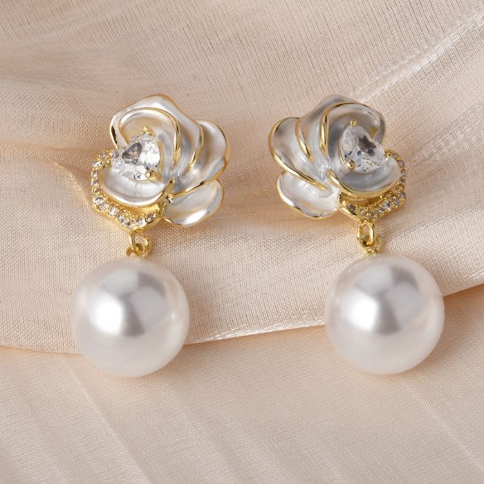 Delicate Rose Pearl Drop Earrings