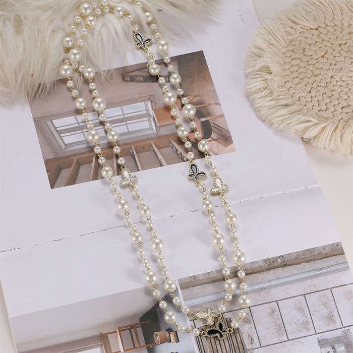 Sparkle Butterfly Extra Long Pearl Necklace