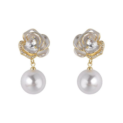 Delicate Rose Pearl Drop Earrings