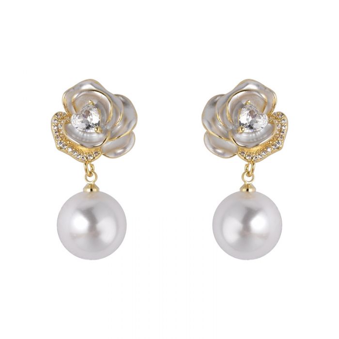 Delicate Rose Pearl Drop Earrings